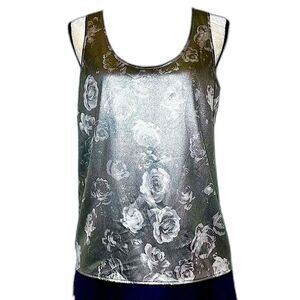 NWOT Lord & Taylor 424 Fifth Metallic Silver Rose Burnout Sleeveless Tank Blouse